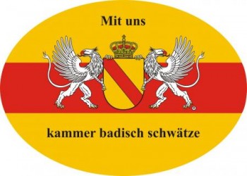 Baden oval mit Wappen und Text
